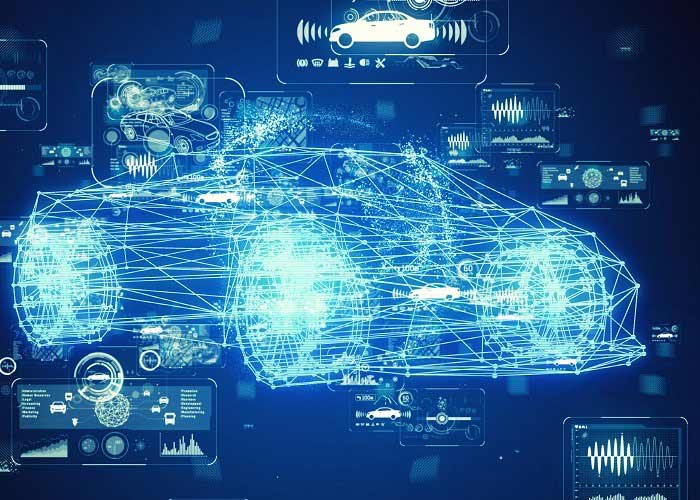 Automobiltechnik-Konzept. Intelligente Transportsysteme. Autonomes Auto. 3D-Rendering.