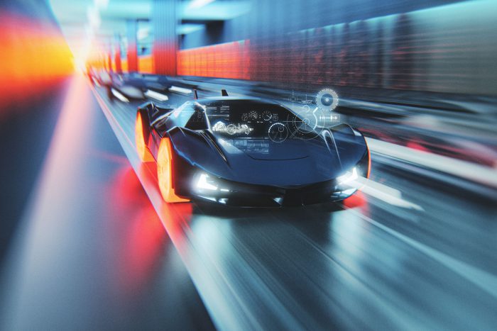 Futuristisches Auto in einem Tunnel